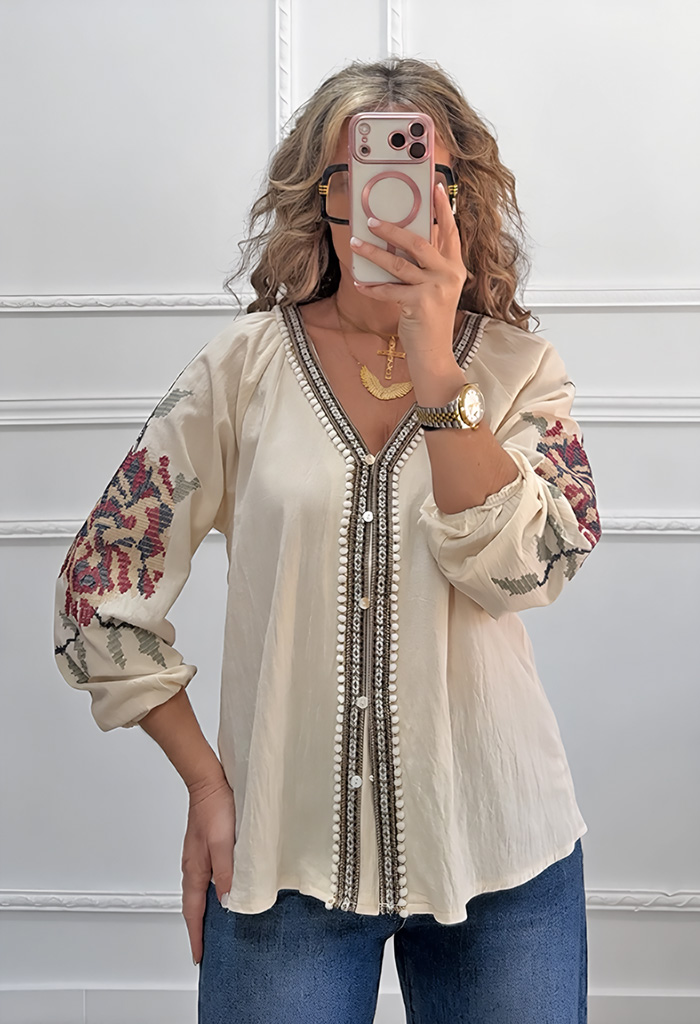 Boho πουκαμίσα με κεντήματα