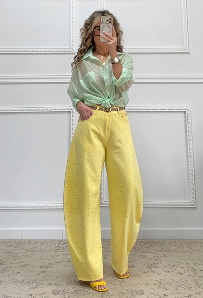 Τζιν παντελόνι με στρας κίτρινο