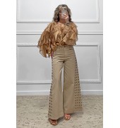 Μπλούζα με βολάν καφέ