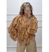 Μπλούζα με βολάν καφέ