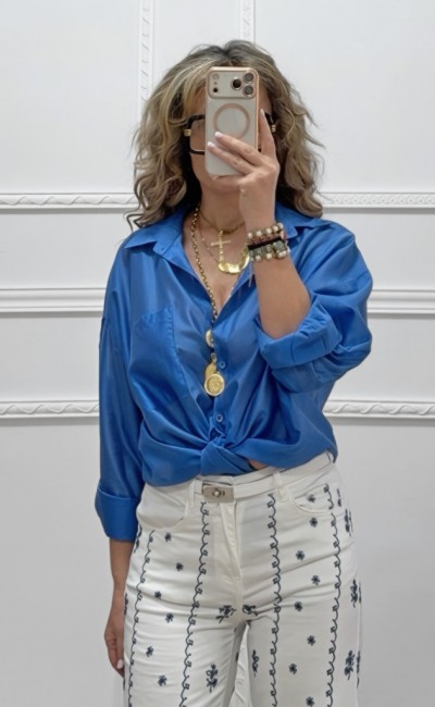 Ημιδιάφανο πουκάμισο μπλε ρουά